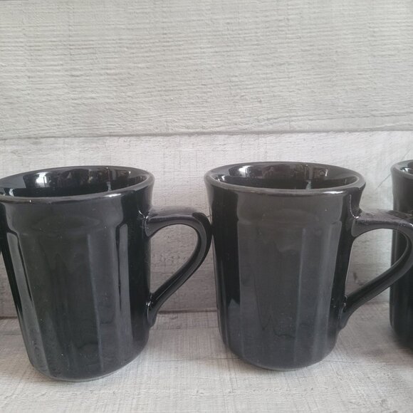 Set Of 4 Syracuse China Black Coffee Mugs Vintage 8 Oz Durable Classic Design - Picture 2 of 4